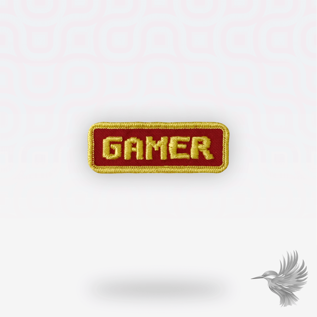 Gamer strygemærke – broderet patch i rød og guld med ordet GAMER til jakker, hoodies, caps og streetwear.