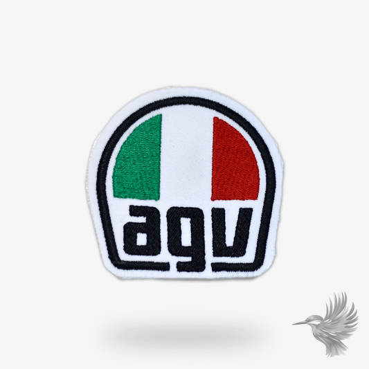 AGV Logo Strygemærke lap med grønne, hvide og røde farver, ikonisk symbol til motorsportfans.