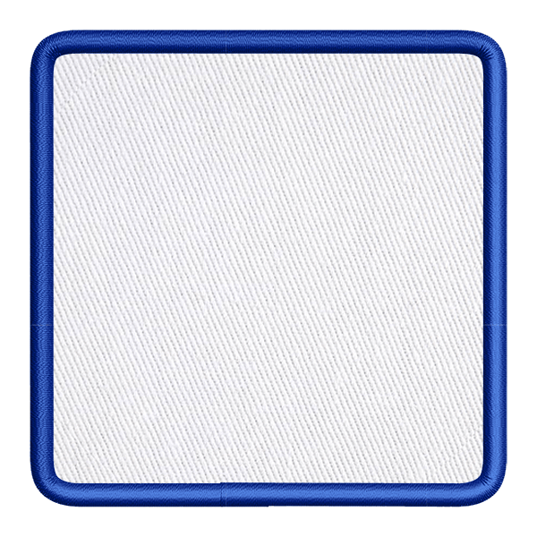 Personlige fotoprint patches strygemærker med blå broderet kant og hvid baggrund