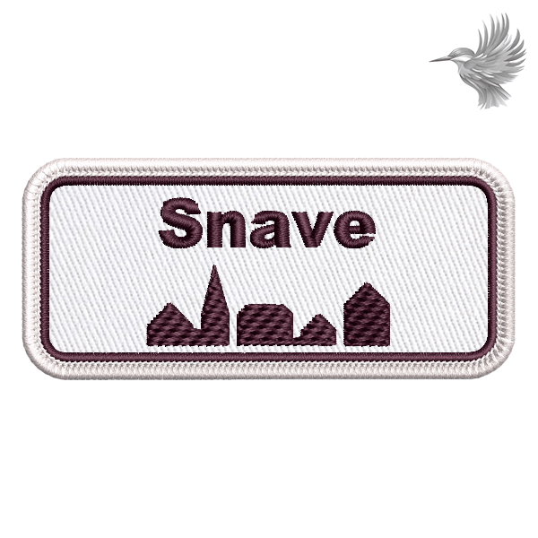 Broderet strygemærke formet som et byskilt med valgfrit bynavn, perfekt til knallertveste, jakker eller tasker for et unikt og personligt look.