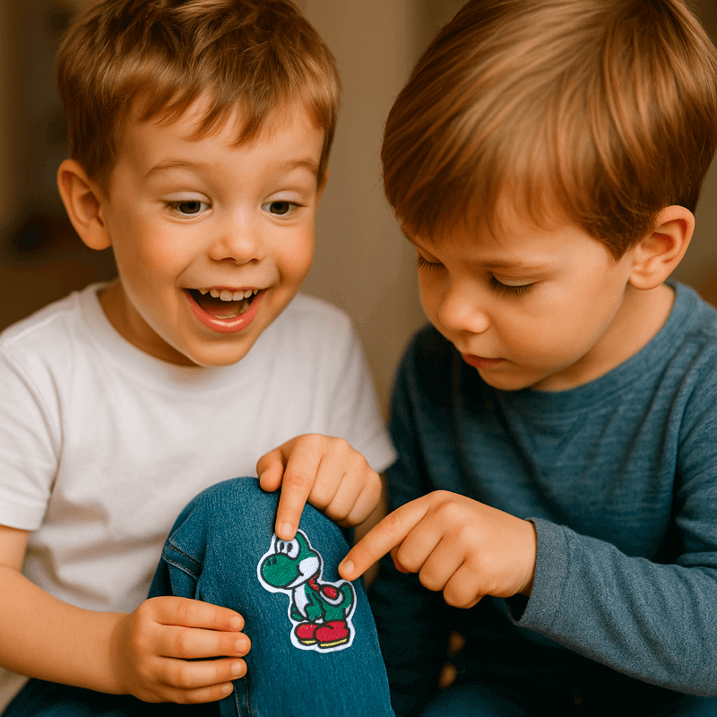 Yoshi strygemærke – broderet patch 2 drenge elsker den