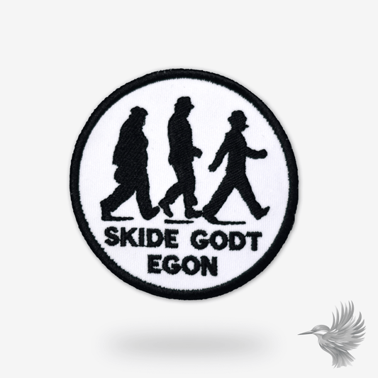 Olsen Banden strygemærke - Skide godt Egon, nostalgi patch featuring iconic characters and design.