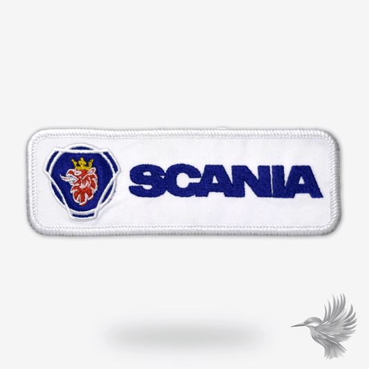 Scania stofmærker til lastbil fans med ikonisk logo og broderi, perfekt til entusiaster af Scania lastbiler.