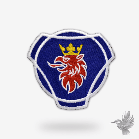 Scania stofmærker strygemærker med legendarisk logo i kraftige farver og præcist broderi.