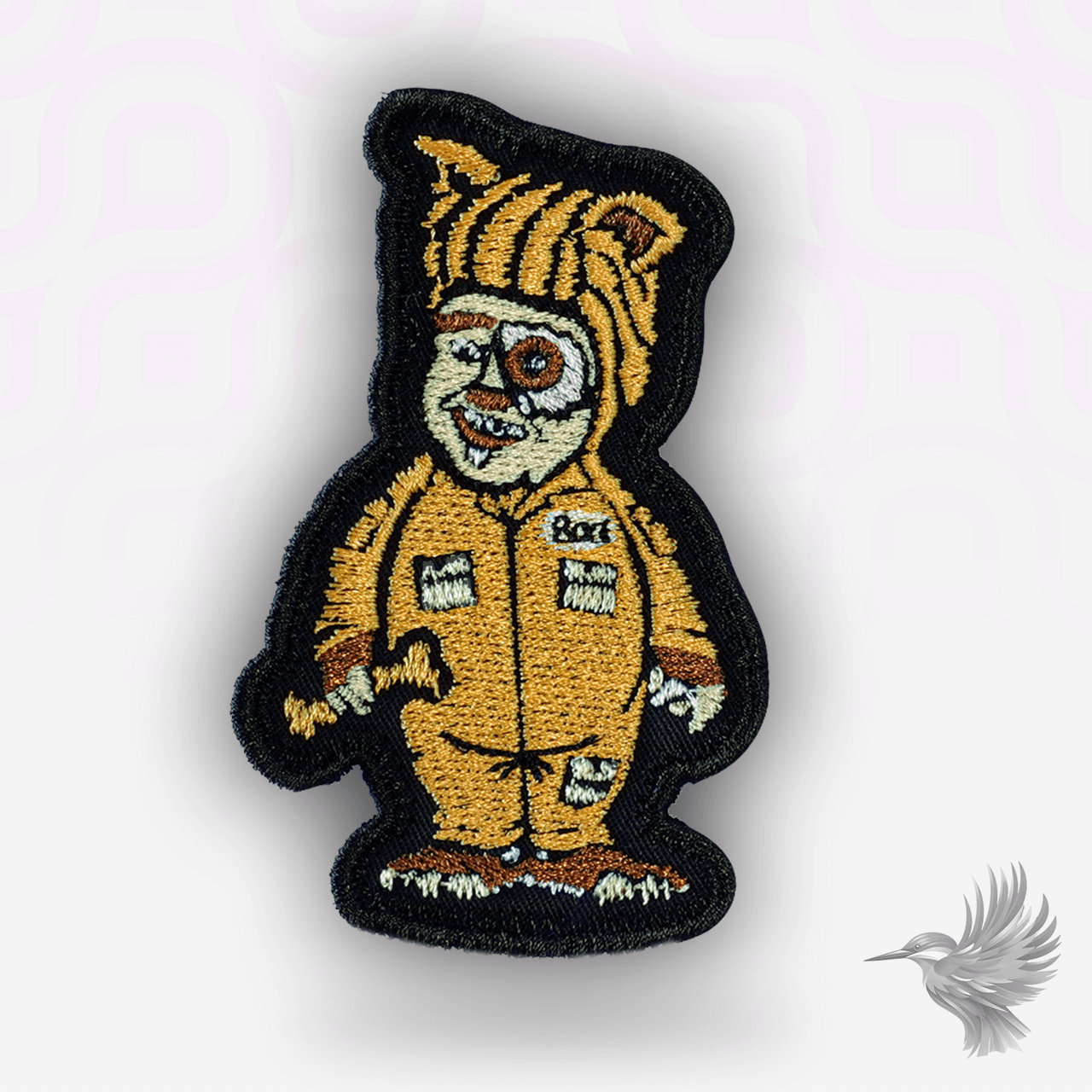 Barf Spaceballs patch strygemærke - sjovt retro broderi af Filmhistoriens kultfigur i gul dragt.