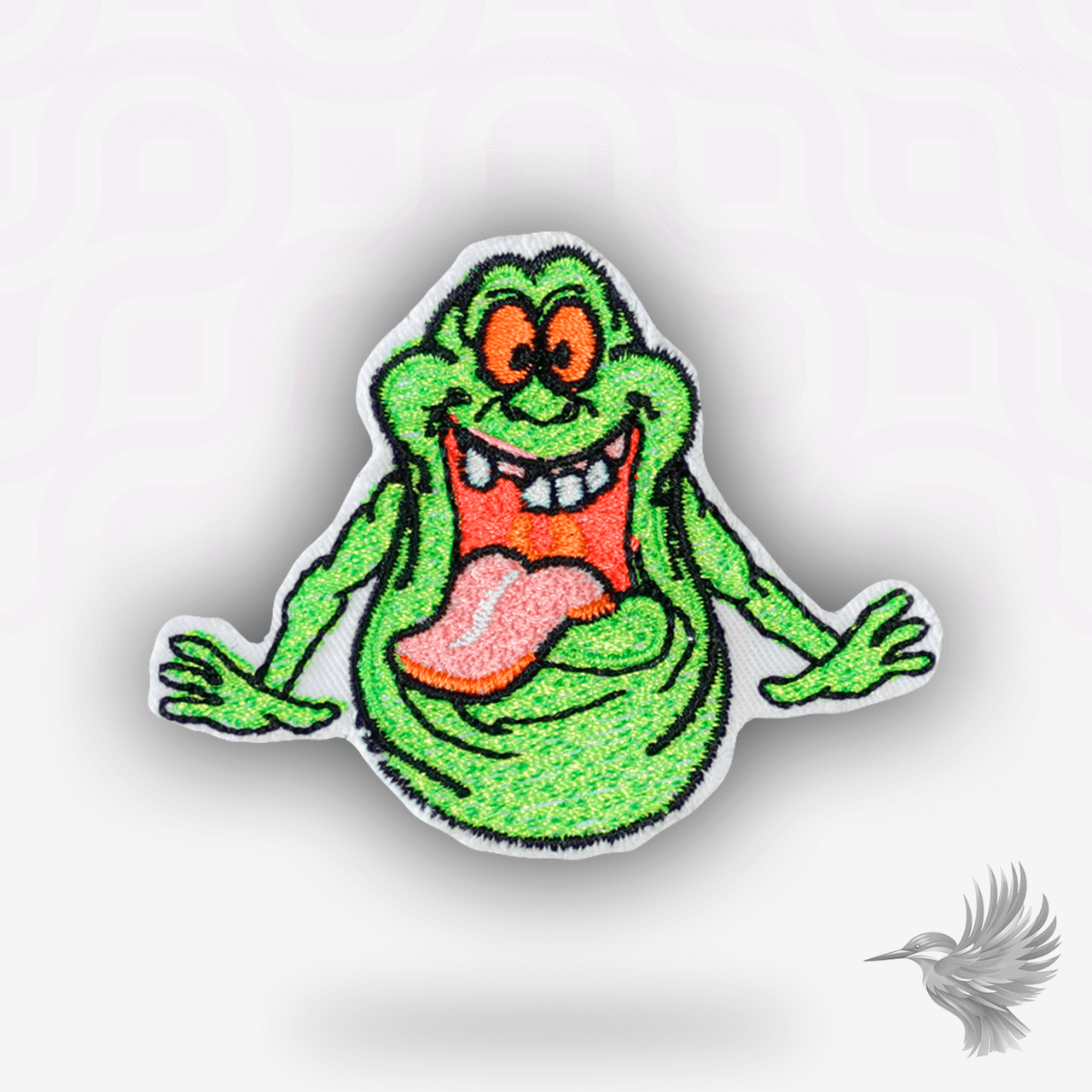 Ghostbusters Slimer patch strygemærke – farverig broderi af den grønne spøgelsesfigur Slimer med åben mund og smil.