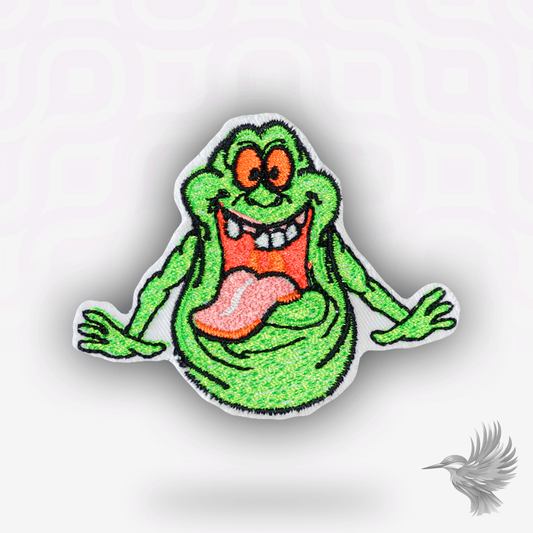 Ghostbusters Slimer patch strygemærke – farverig broderi af den grønne spøgelsesfigur Slimer med åben mund og smil.