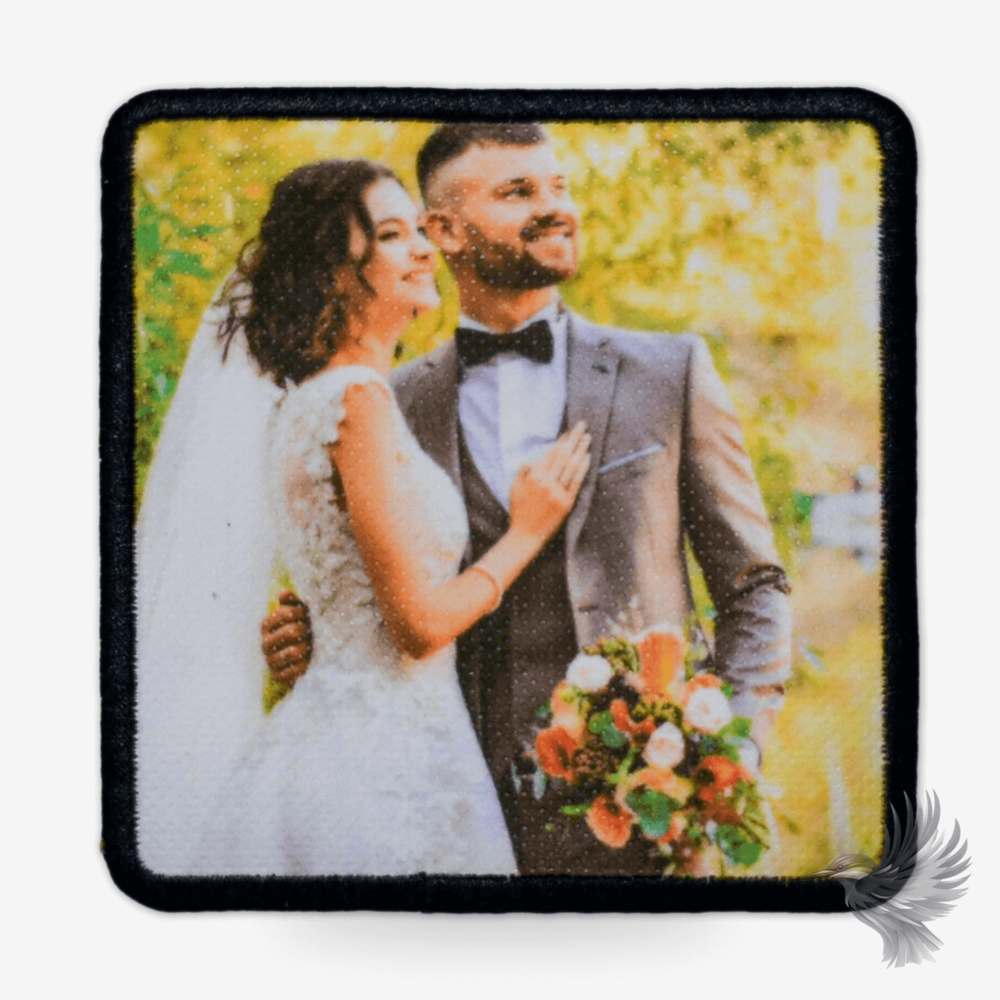 Personlige fotoprint patches strygemærker med brudepar i smuk dejlig natur