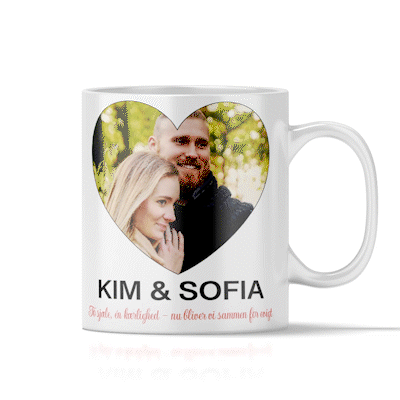 få dit foto og dato på en krus fx som indbydelse til bryllup eller konfirmation