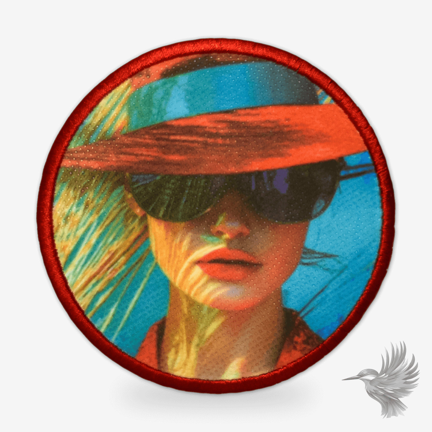 Personlige fotoprint patches strygemærker med farverigt design og broderet kant.