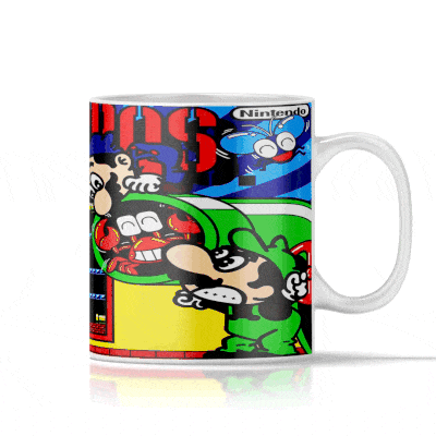 Mario Brothers retro gaming krus featuring Mario and Luigi in vibrant 8-bit design celebrating Nintendo nostalgia.