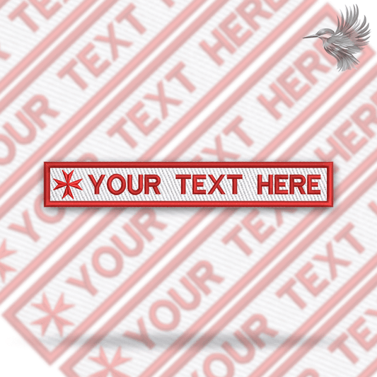 Malteserkors Stofmærke - Personligt Strygemærke med mulighed for personlig tekst og farvevalg.