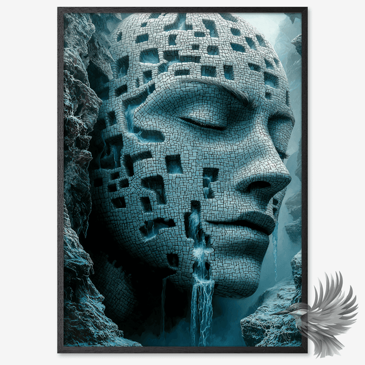 Et kæmpe, forstenet ansigt med huller, der er genindtaget af naturen. Små vandløb og vandfald flyder gennem stenene og skaber en perfekt balance mellem det rå og det naturlige