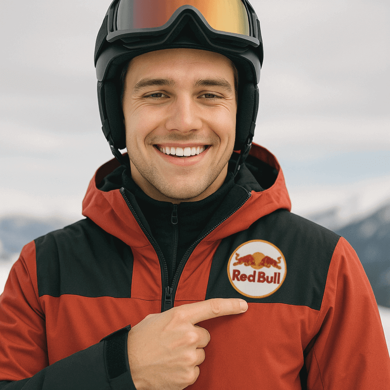 Red Bull strygemærke – rundt broderet patch med logo