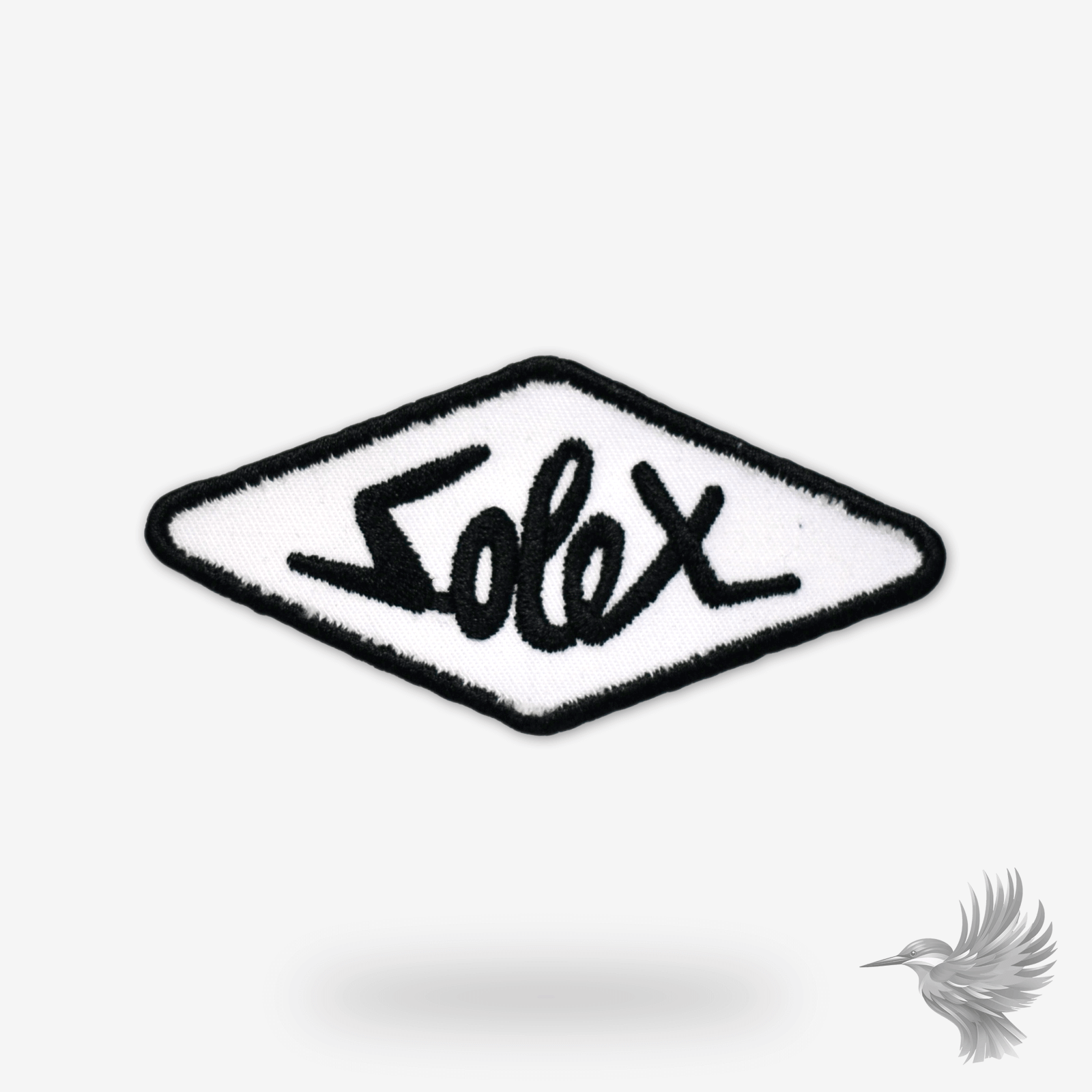 Solex retro patch, vintage embroidered patch with classic design for clothing.