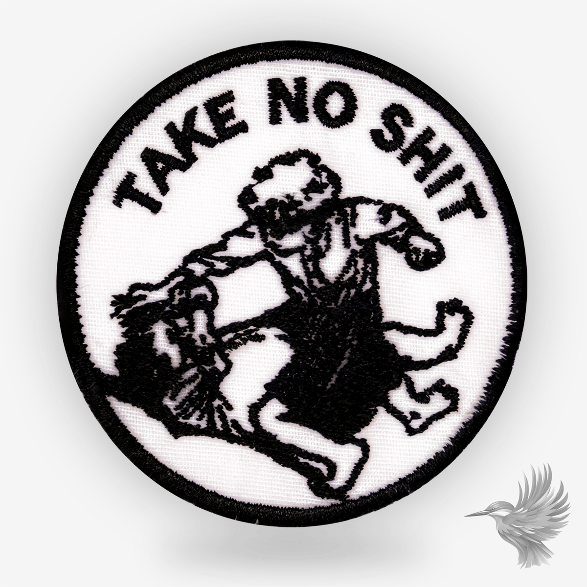 Take No Shit patch strygemærke skeletcowboy på hest med motiv af en cowboy.