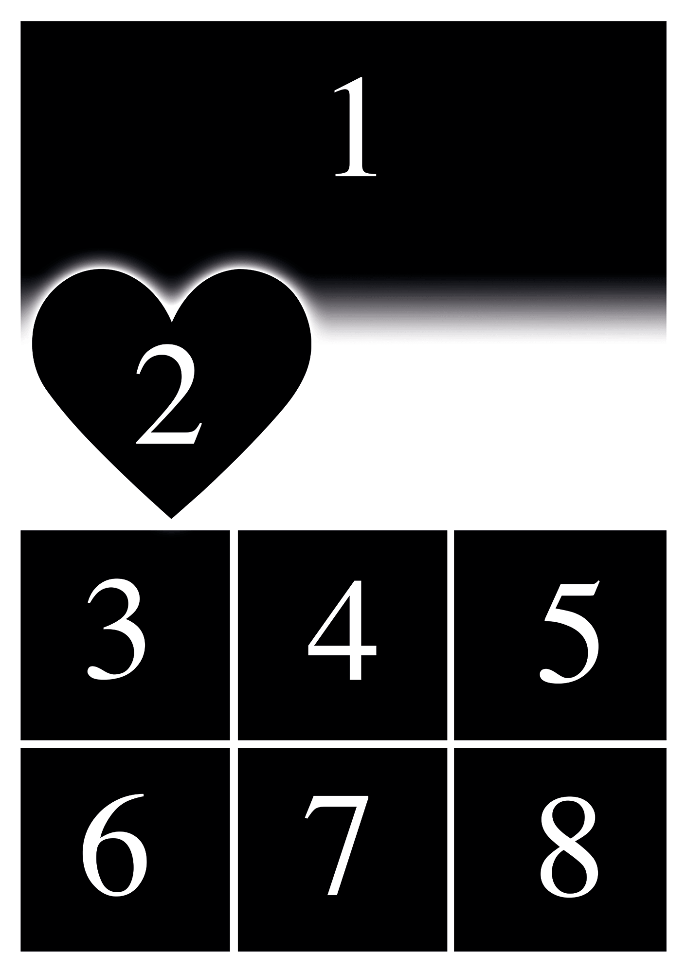 Personlig Kærlighedsplakat med 8 Billeder layout, plads til 8 billeder og personlig tekst.