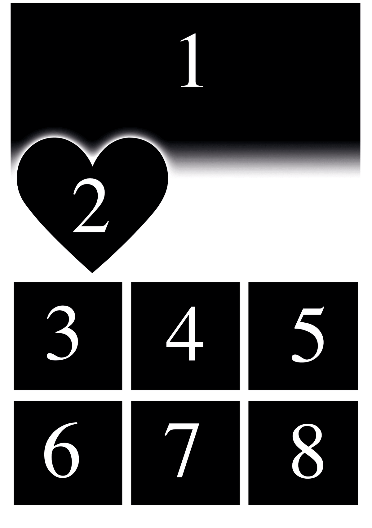 Personlig Kærlighedsplakat med 8 Billeder layout, plads til 8 billeder og personlig tekst.