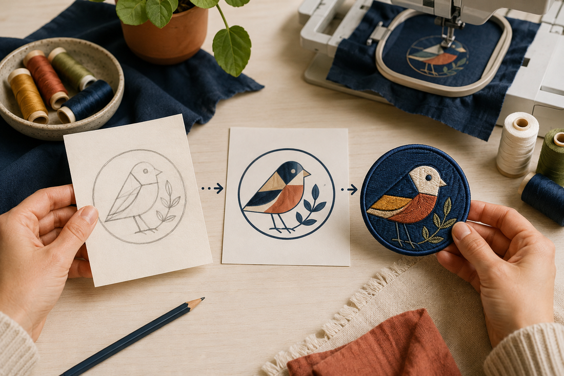 Fra skitse til færdigt broderet patch med eget design