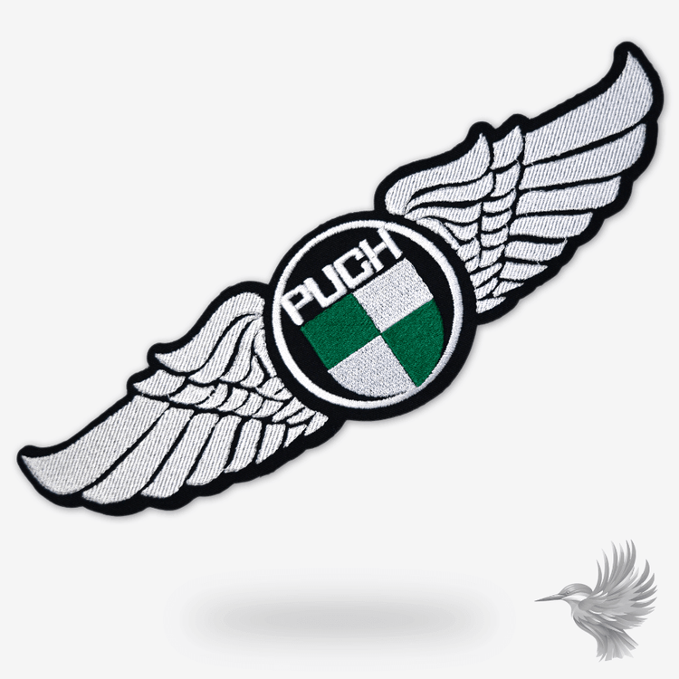 Puch Strygemærker til knallertklubben - broderet patch med Puch logo og ørn.