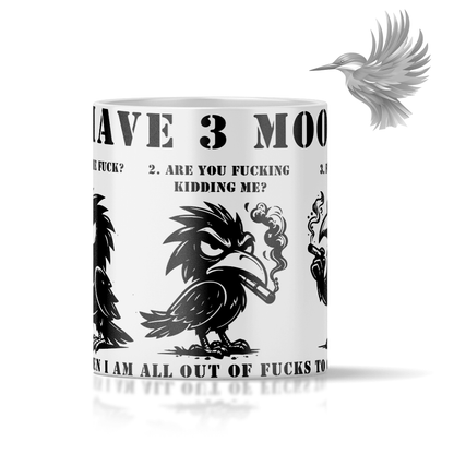 Krus med krage – “I have 3 moods” – Sorthumor & kaffeattitude