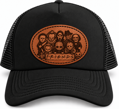 Kasket Cap med PU-læder lasergravering - lav din egen med skræmmende karakterer og "FRIENDS" design