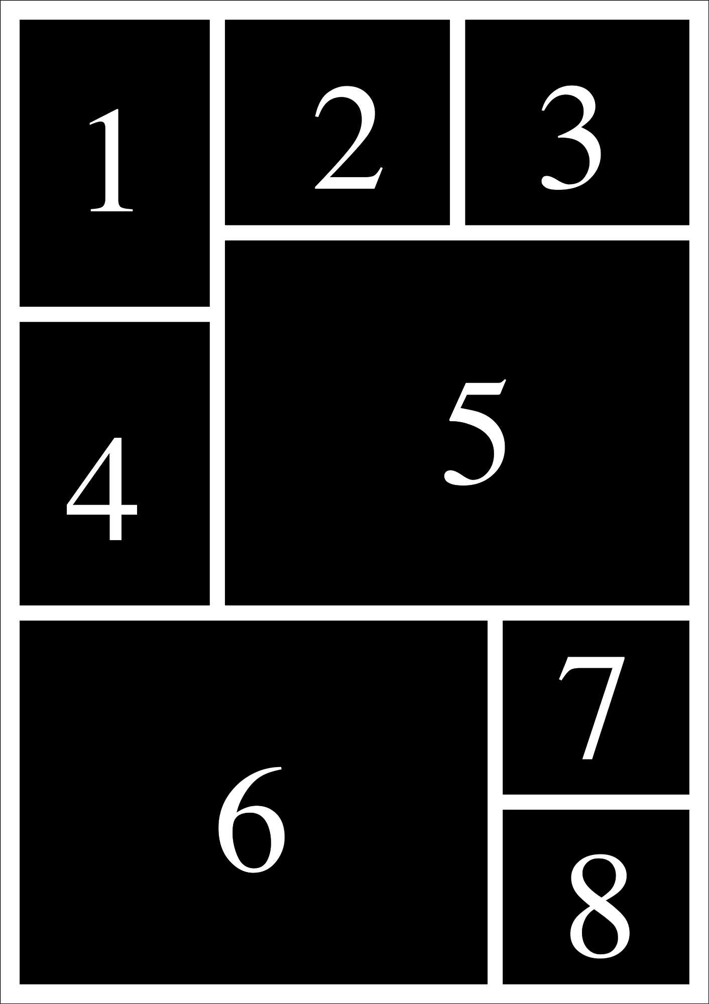 Personlig fotoplakat med 8 billeder layout viser 8 billede felter i moderne collage design.