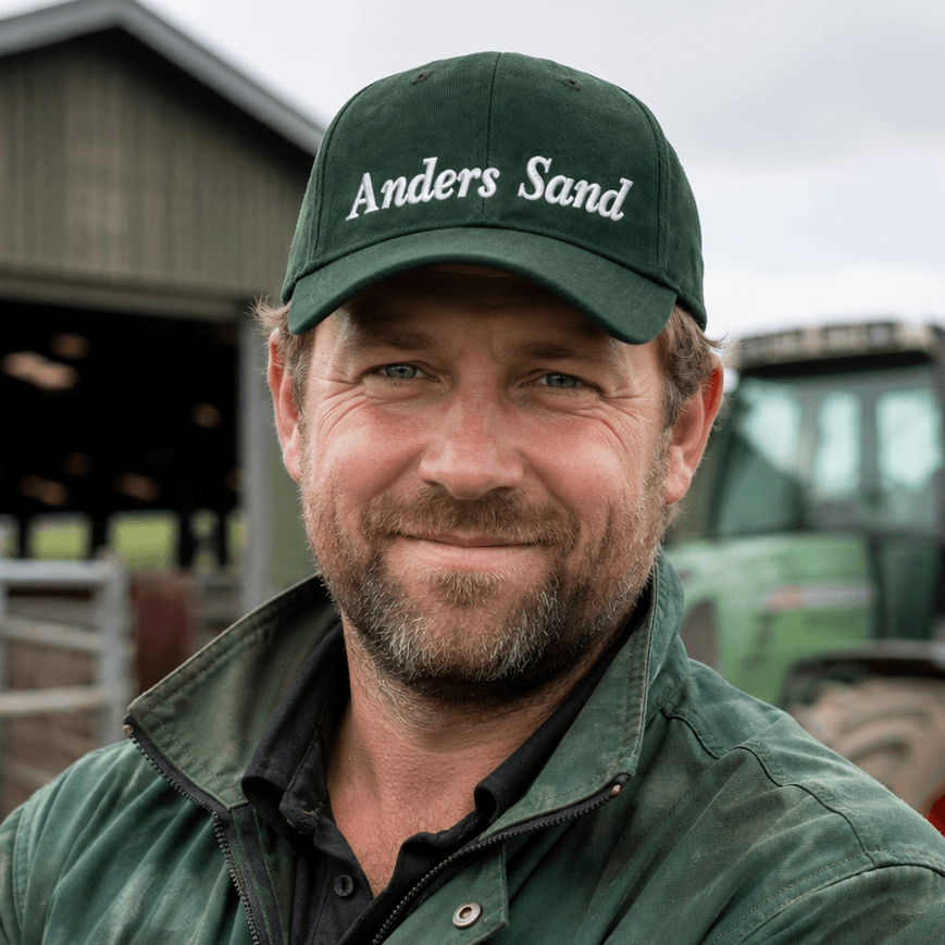Grøn CAP Kasket med Egen Tekst og Broderi, personlig kasket med brodering af navn.