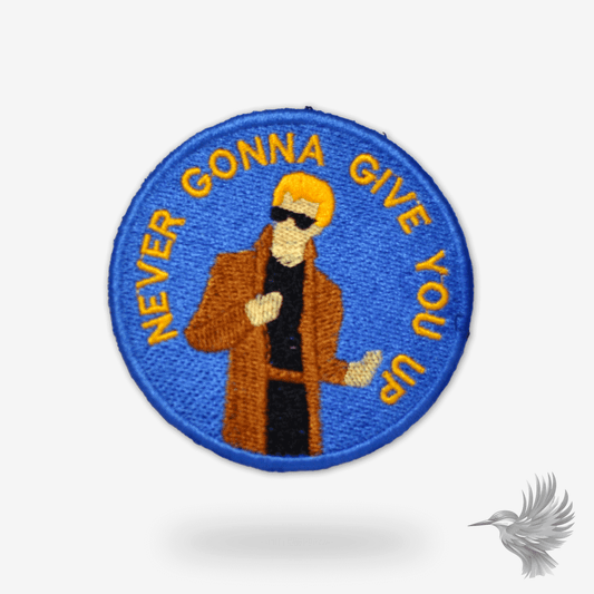 Never Gonna Give You Up strygemærke og patch i broderi