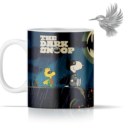 Humoristisk superhelt krus med The Dark Snoop motiv, hvor humor og superhelte kombineres på en kreativ måde.