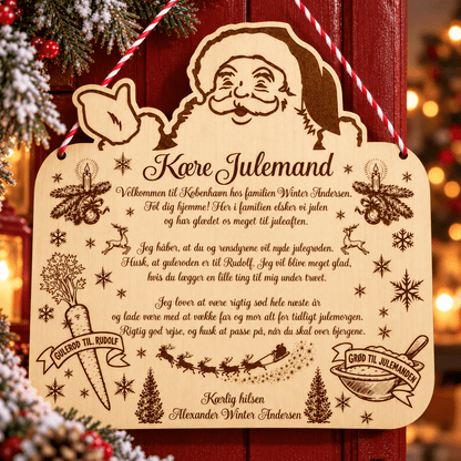 Kære julemand flot personligt skilt med hyggelig hilsen og julemotiver, perfekt til børneværelset.