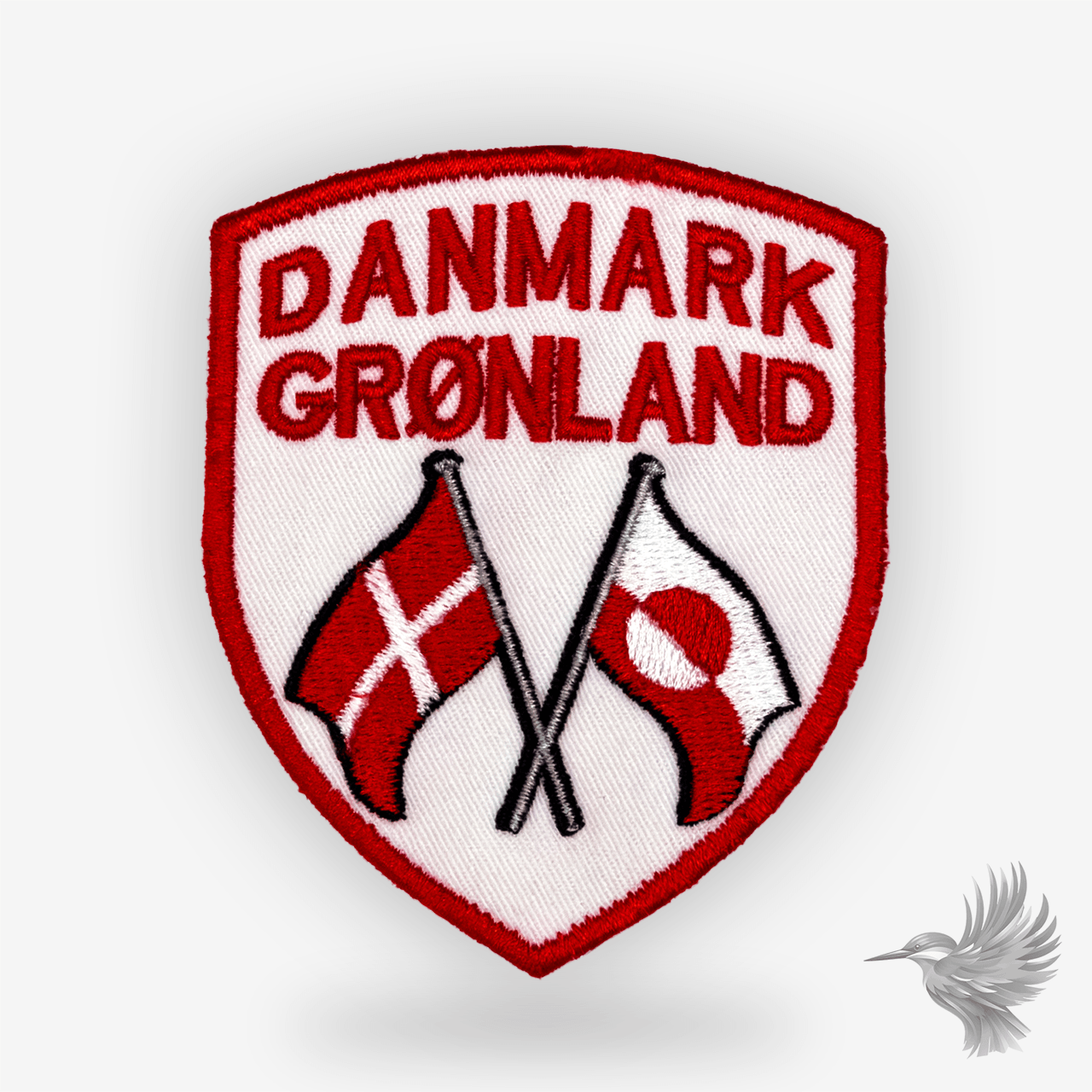 Danmark Grønland patch strygemærke broderet venskabsmærke med Dannebrog og grønlandsk flag.
