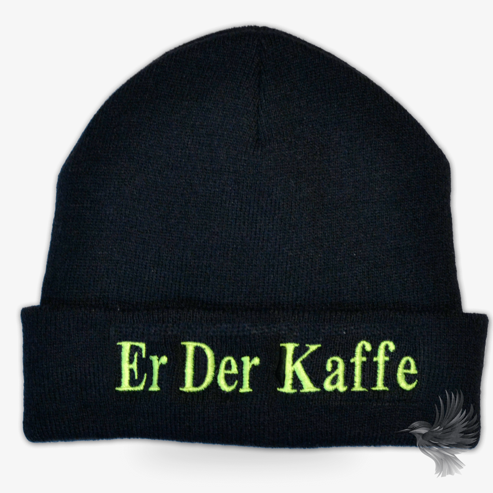 Beanie med egen broderet tekst - er der kaffe