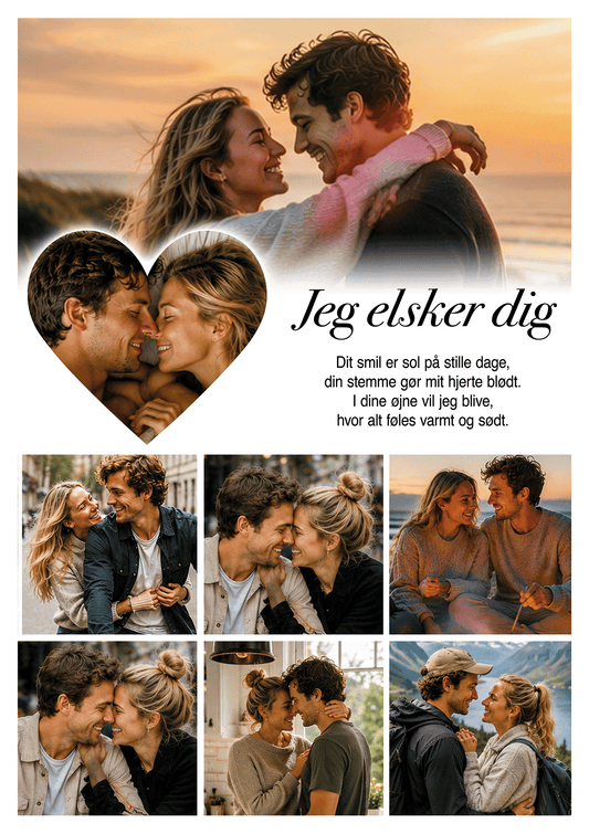 Personlig Kærlighedsplakat med 8 Billeder med romantiske øjeblikke og kærlighedserklæring.
