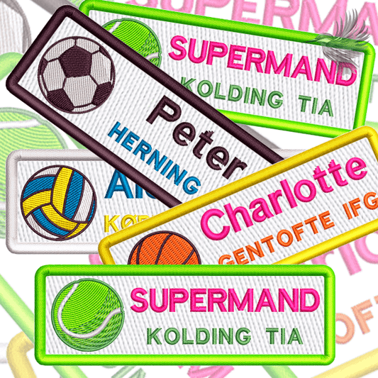 Lav et Broderet Stofmærke med din bold- og kuglesport, volleyball, fodbold, tennis, golf, pool, bowling, basketball og baseball