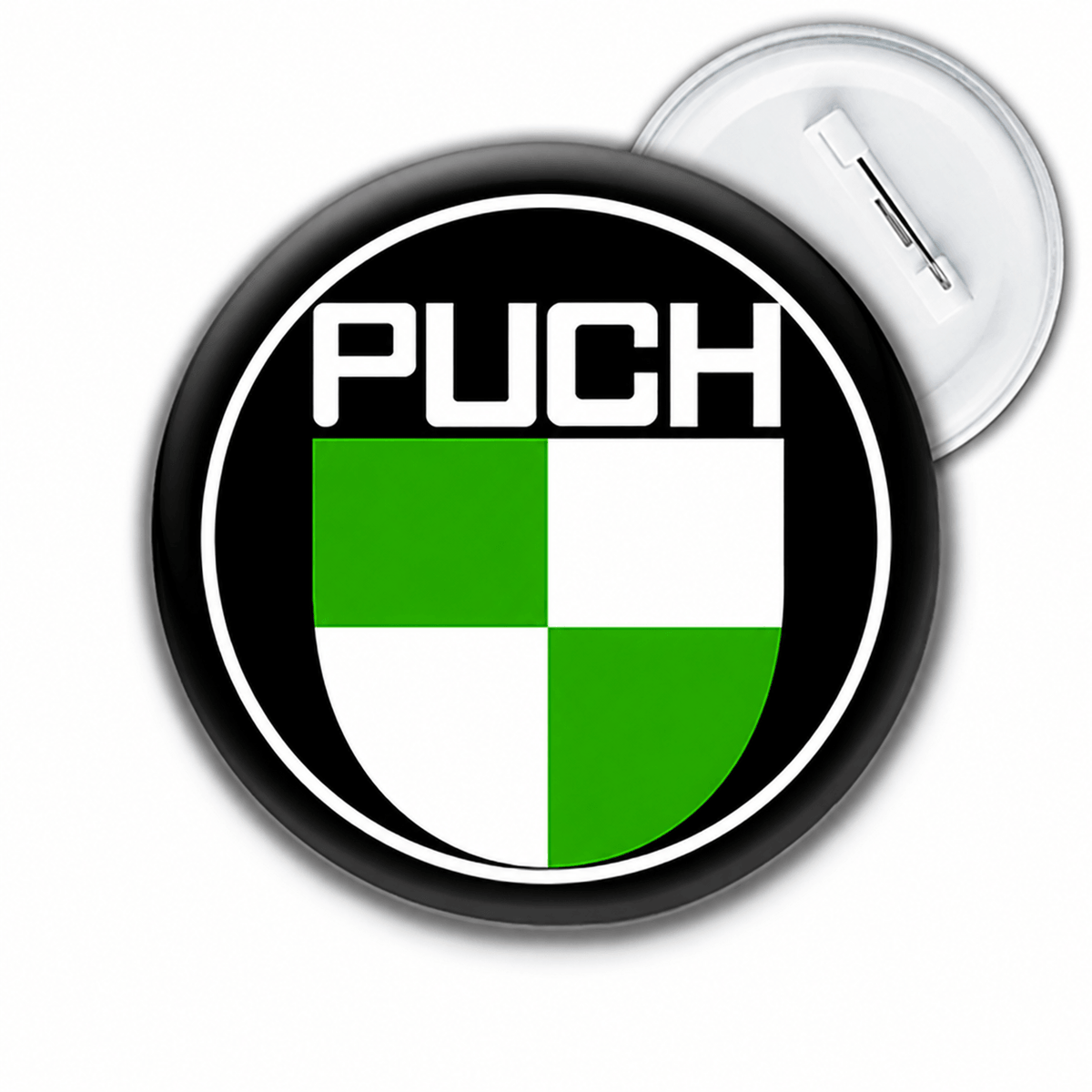 Puch badge med grønt og hvidt logo