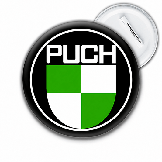 Puch badge med grønt og hvidt logo