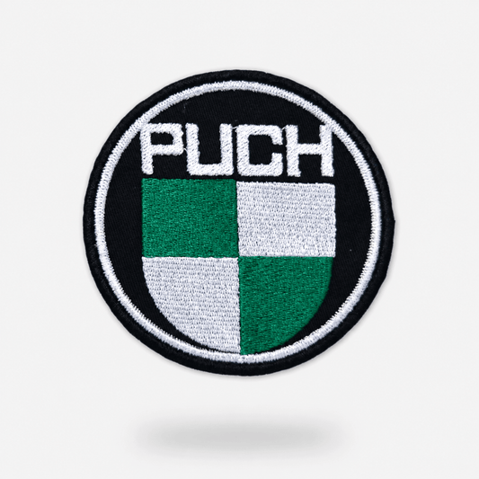 PUCH strygemærke i sort, hvid og grøn – broderet patch