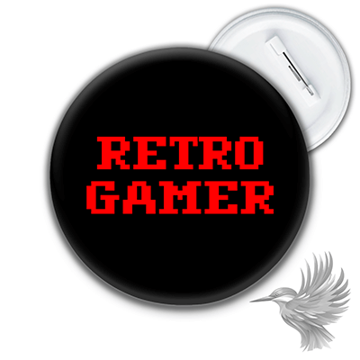 Retro Gamer badge with red pixel font on black background, perfect for nostalgic gamers.
