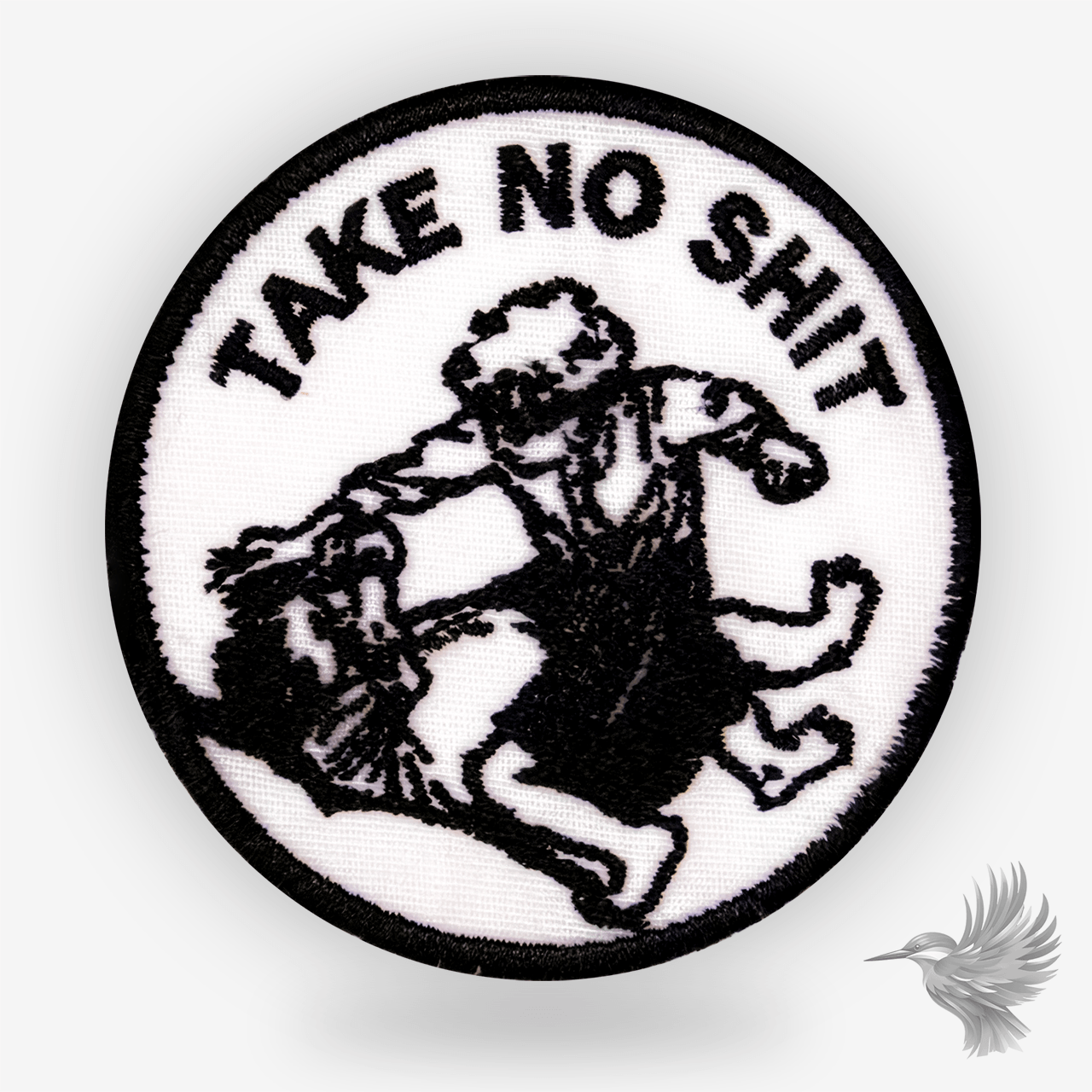 Take No Shit patch strygemærke skeletcowboy på hest med motiv af en cowboy.